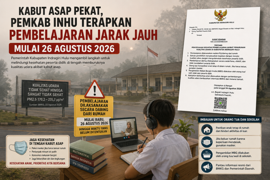 Kabut Asap Pekat, Pemkab Inhu Terapkan Pembelajaran Jarak Jauh Mulai 26 Agustus