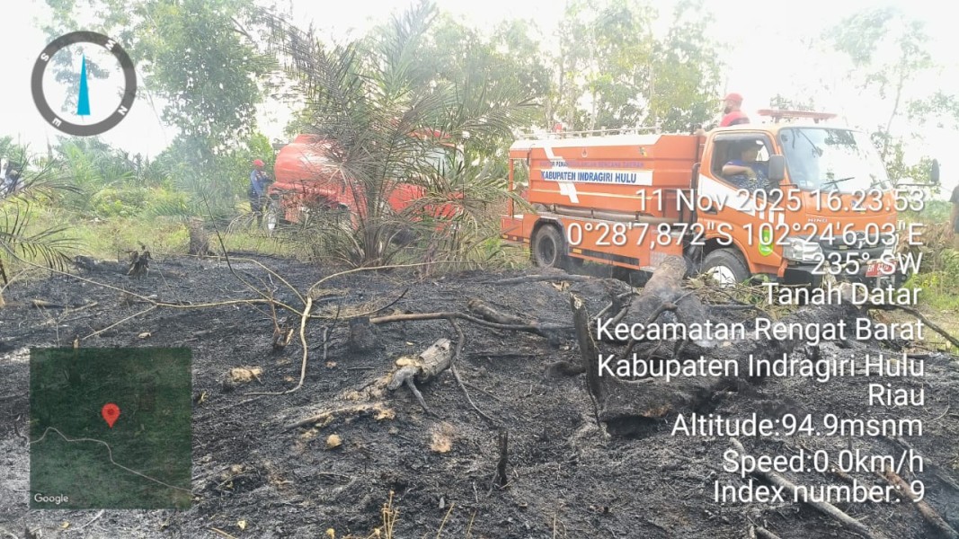 Kebakaran Lahan di Tanah Datar, Rengat Barat Berhasil Dipadamkan Tim Gabungan