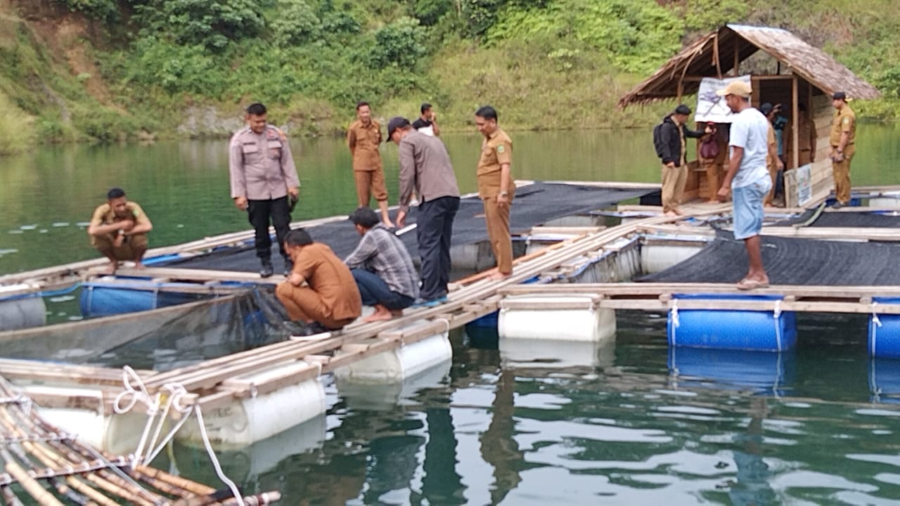 Pemdes Usul Panen Perdana Ikan Nila dengan Metode Kerambah