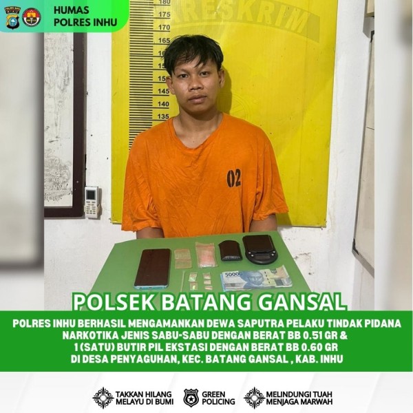 Polsek Batang Gansal Bekuk Pemuda Penyalahguna Narkotika di Desa Penyaguan