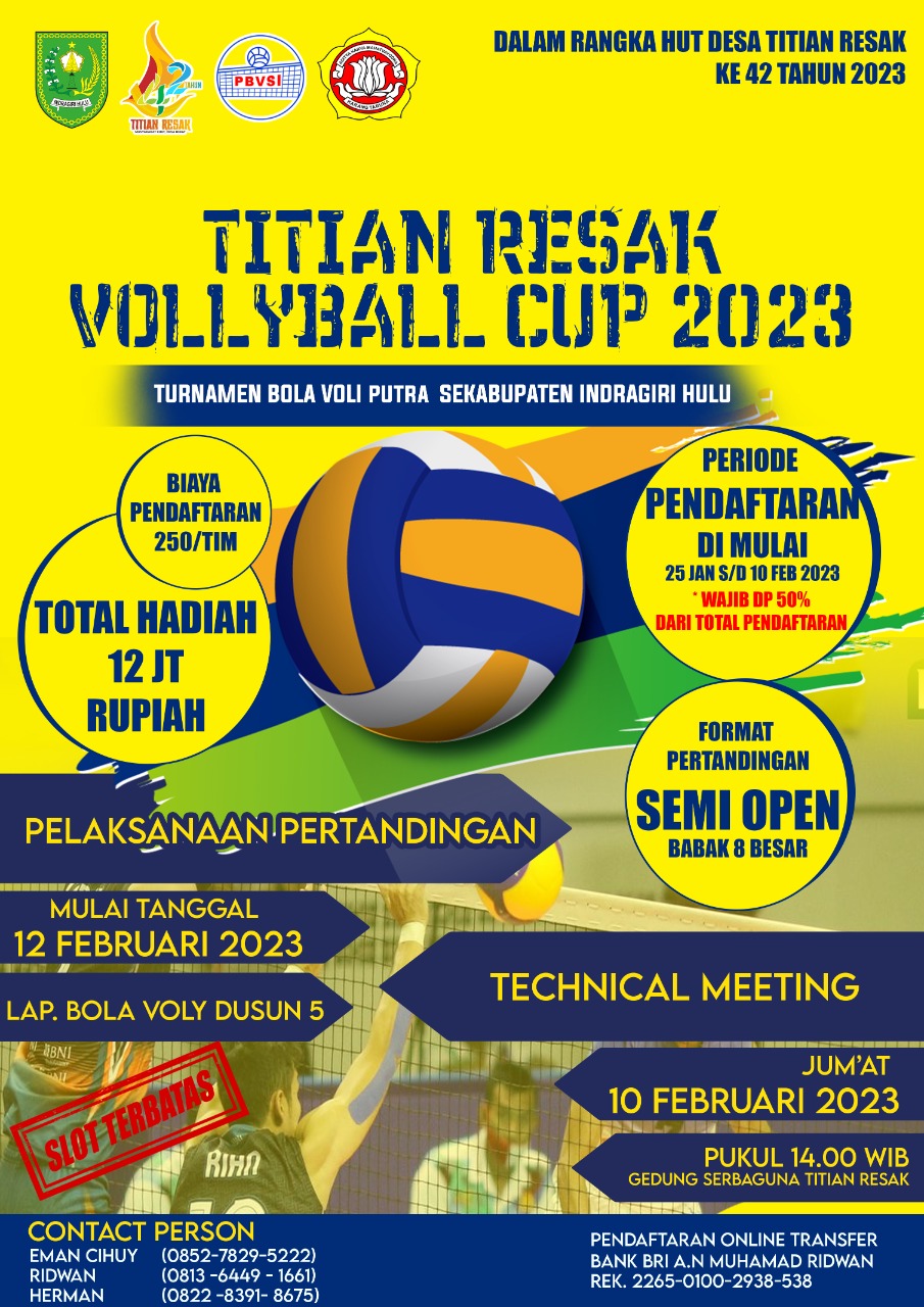 HUT Desa Titian Resak Ke 42, Akan Di Gelar Turnamen Olahraga, Vollyball Putra, Sepak Takraw dan Bulutangkis
