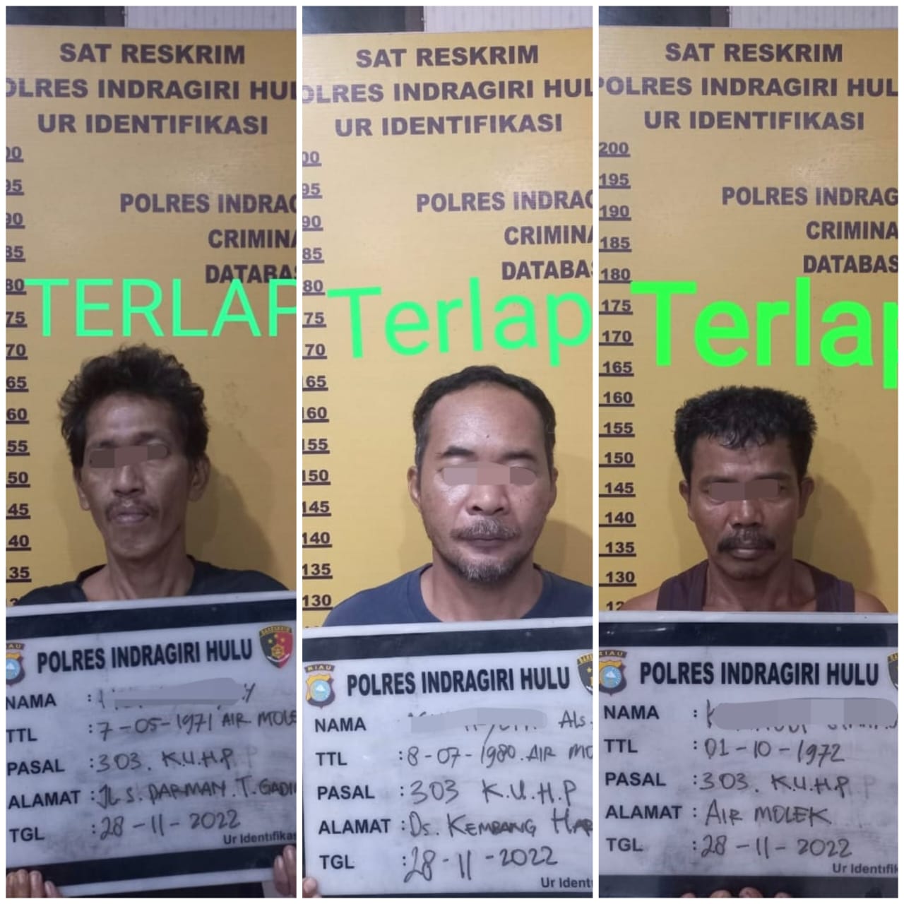 Tiga Pelaku Judi Gelper di Air Molek Diringkus Satreskrim Polres Inhu