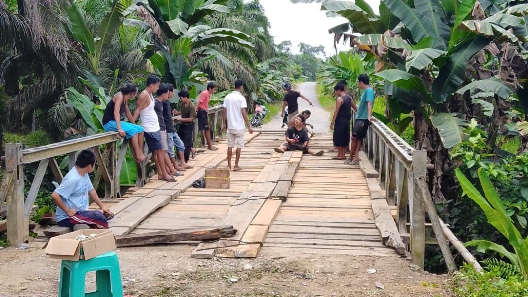 Plt. Camat Batang Gansal dan Anggota Dewan Turun ke Lokasi, Pimpin Perbaikan Jembatan penghubung Desa Usul-Siambul-Rantau langsat