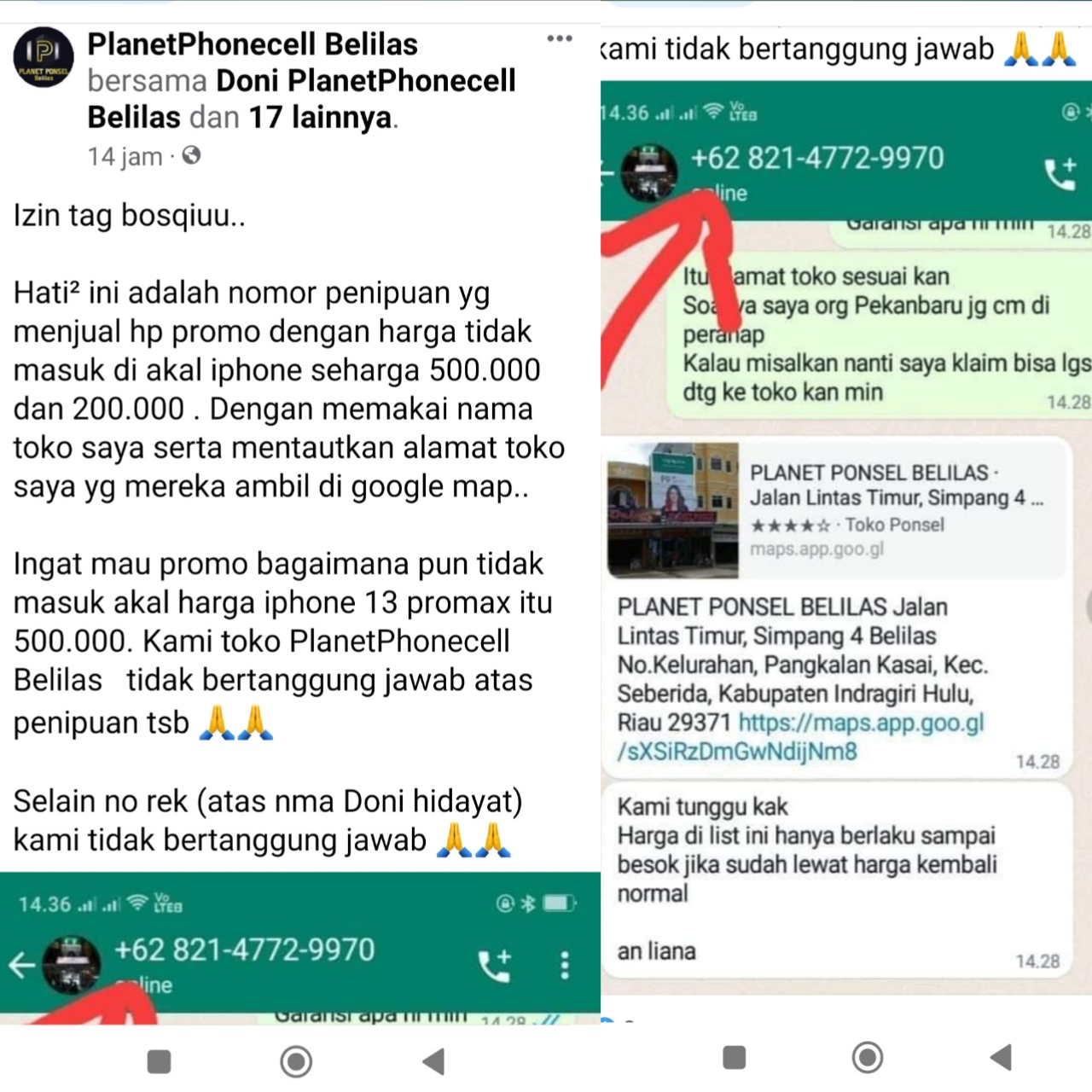 Hati-hati Penipuan Di Medsos Dengan Mengatasnamakan Planet Ponsel Belilas
