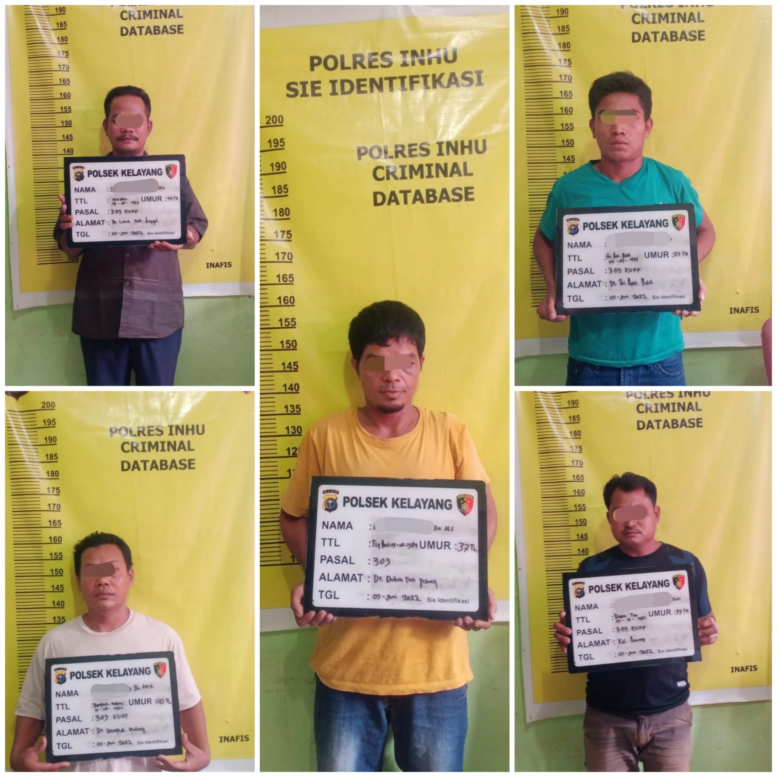 Asyik Berjudi, 5 Tersangka Diringkus Polsek Kelayang, Ini Kronologisnya